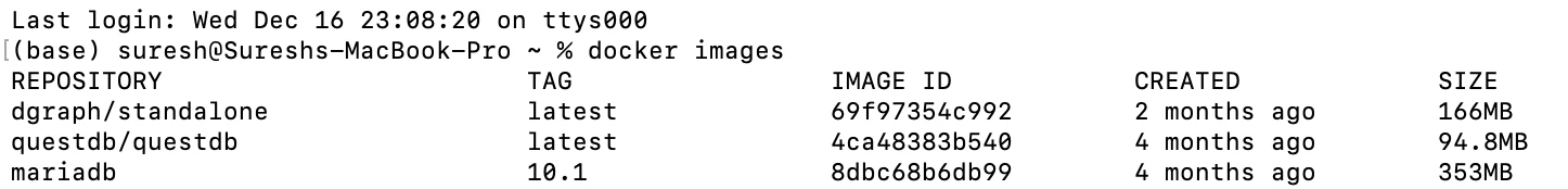 docker images command output